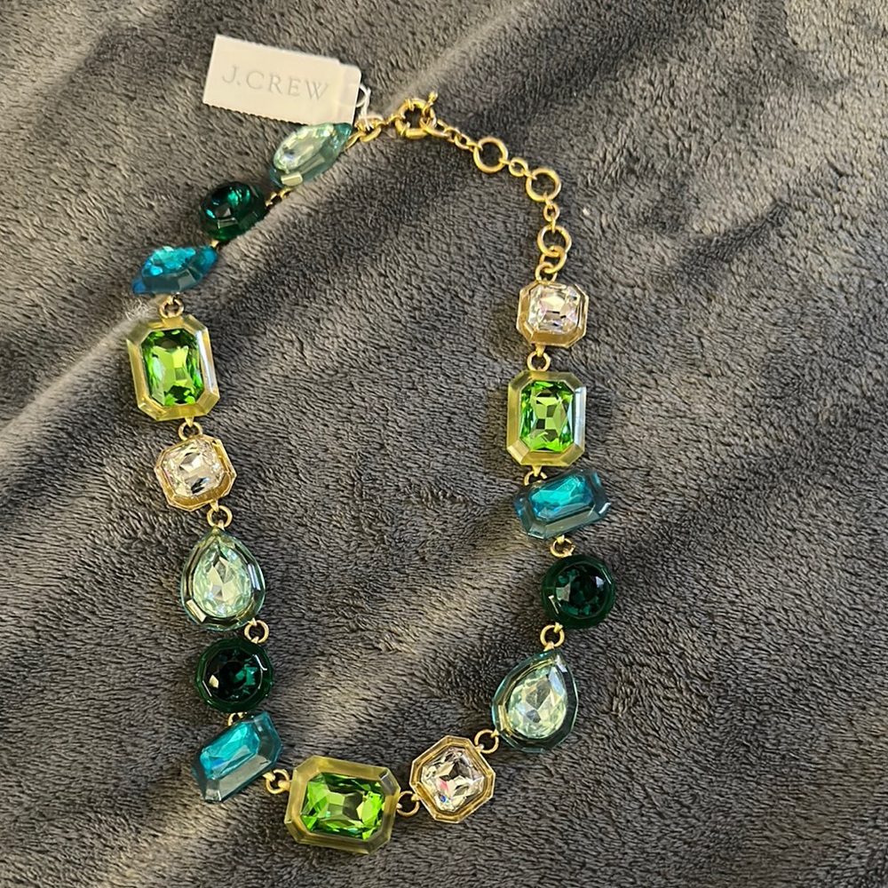 J. Crew Green and Blue Crystal Necklace
